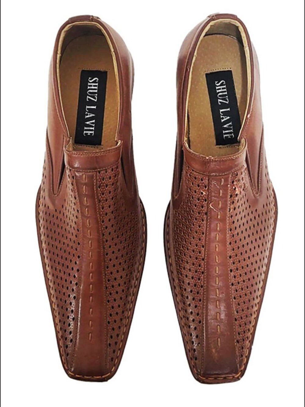 Vintage SHUZ LAVIE Men's Brown Perforated Leather Slip-On Loafers New Size 8 1/2
